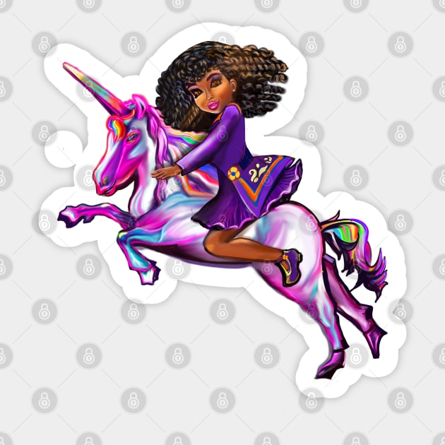 Curly hair Princess on a unicorn pony, lit up- black girl with curly afro hair on a horse Sticker by Artonmytee